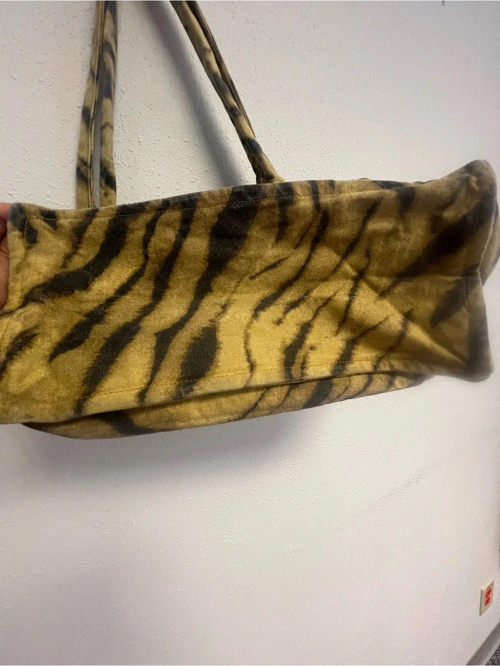 Ganni Mustard and Black Tiger Stripe Canvas Tote